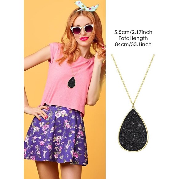 Women's Glitter Jewelry Set Faux Leather Multi-Layer Dangle Earrings Necklace Br - Picture 2 of 5